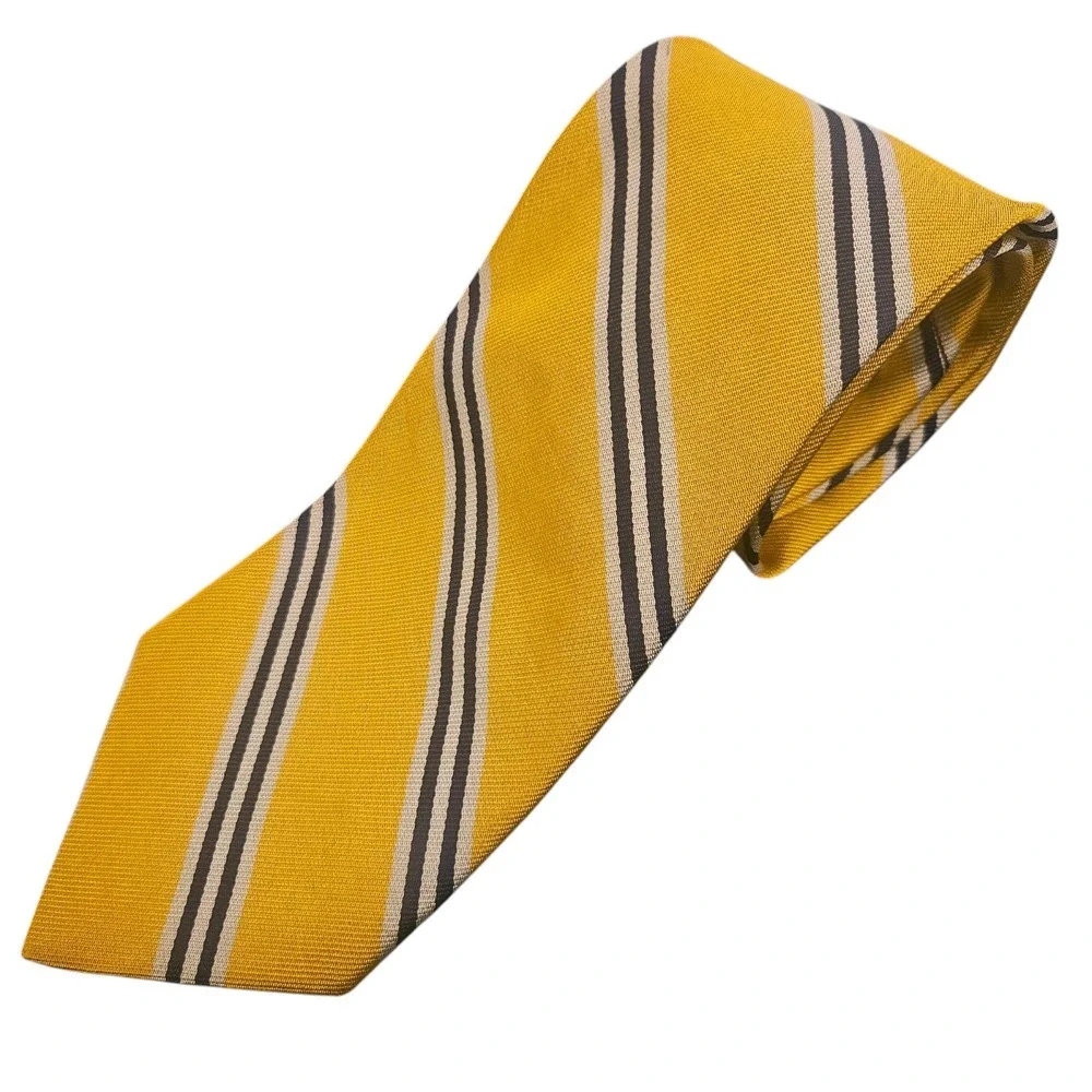 Brooks Brothers Gold Tie With Silver & Blue‎ Stripes 100% Silk Men's Necktie 57